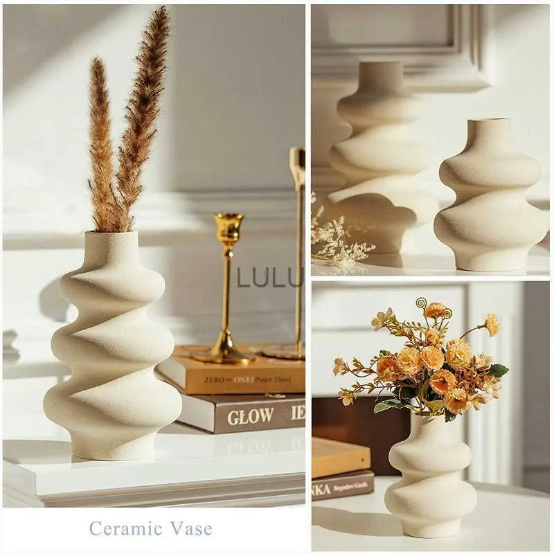 Nordic Style Ceramic Vase Modern White Dried Flower Vases Boho Home Decor Wedding Decoration Accessories Desktop Art Decorations HKD230810