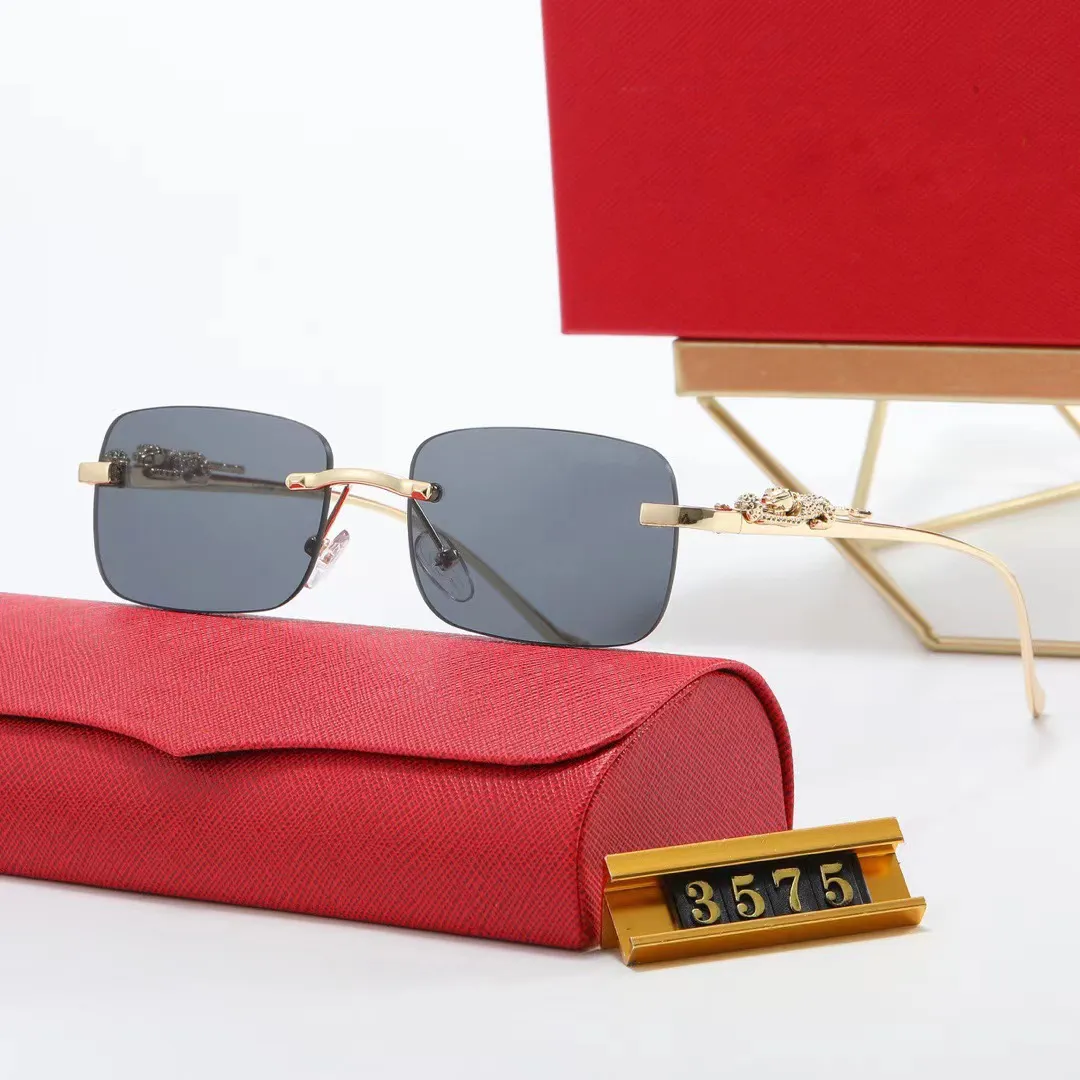 Luxurys Designers güneş gözlüğü toptan güneş gözlüğü kutuplaşmış çerçevesiz kare kesim lensler metal leopar baş ve bacaklar kadın mizaç UV güçlü hafif camlar