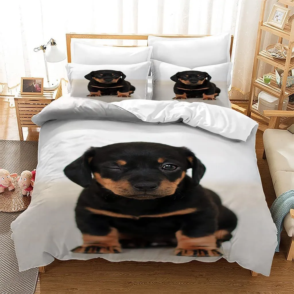 Bedding Sets Rottweiler Duvet Cover Twin Black Set Animal Theme For Dog Lover Polyester Double Queen King Quilt 230809 From 63 99 DHgate