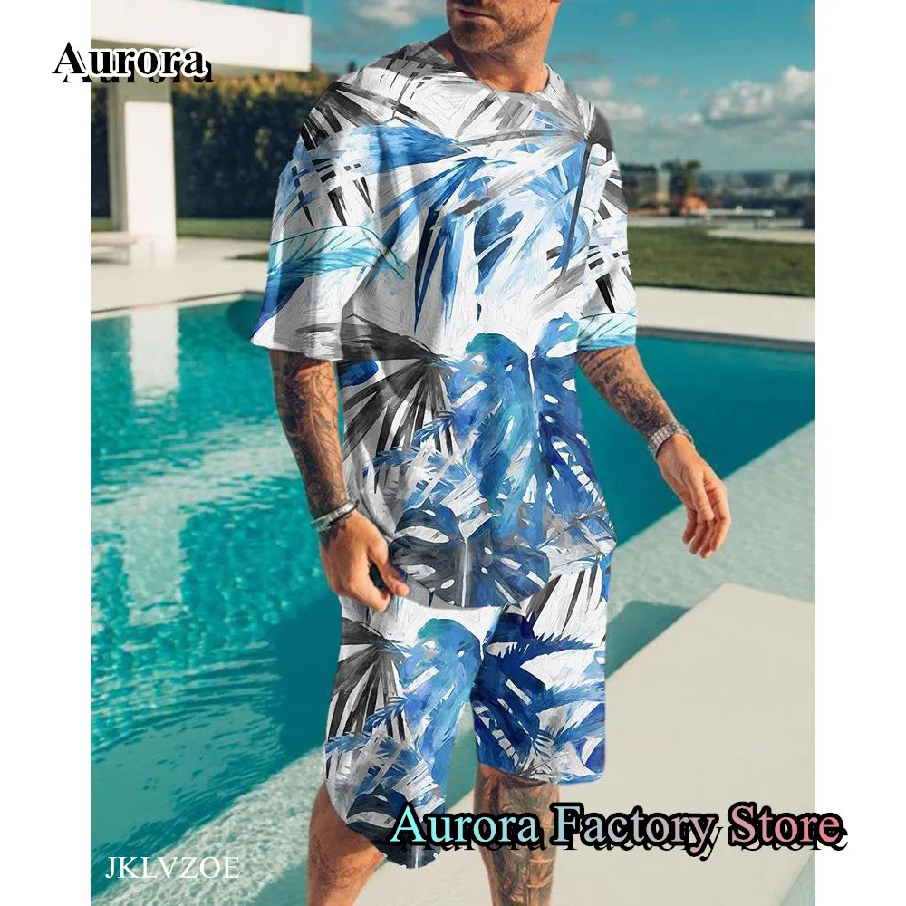 Men's Tracksuits Summer Men Fashion Tracksuit Vintage T-Shirt Shorts Suit Casual Outfit Set Male 2 Pieces Hawaiian Vacation Style Clothing 230810