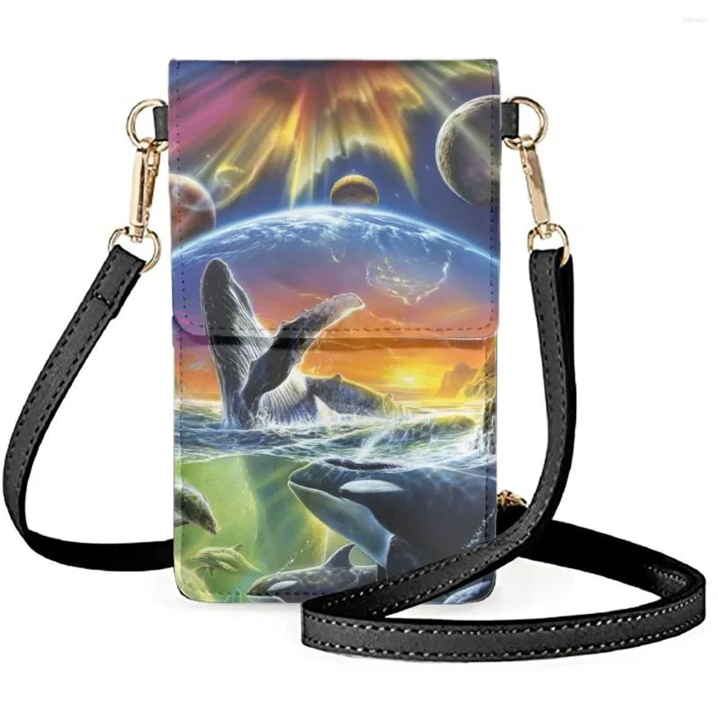 Evening Bags FORUDESIGNS Dolphin Sunset Cell Phone Bag Lady Protect Exquisite Design Makeup Leather Material Shoulder Satchel