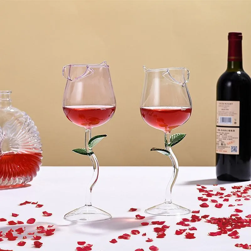 Şarap Gözlükleri Gül Şarap Glass Romantik Kokteyl Kırmızı Şarap Camı 150400ml Gül Çiçek Şeklinde Suyu Şampanya Cam Kupa Bara Düğün Dekorasyonu 230810