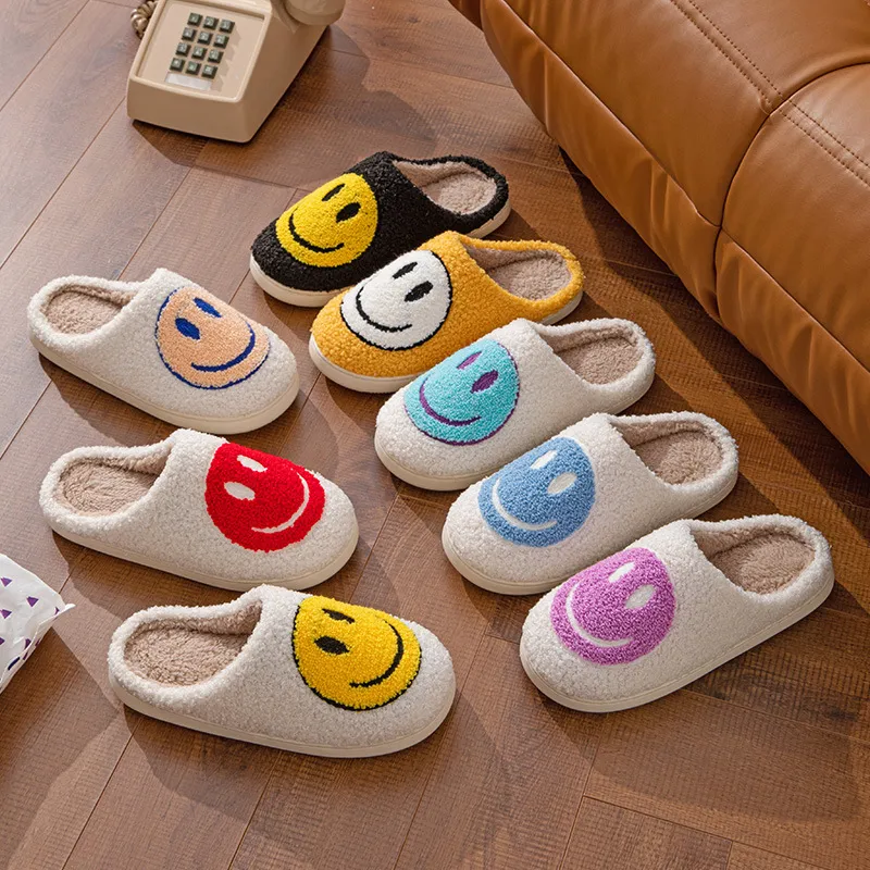 Smile Face Slippers Man Happy Face Slipper for Women Soft Plush Comfy Preppy Women Slippers Smile Cushion Slides Fluffy House