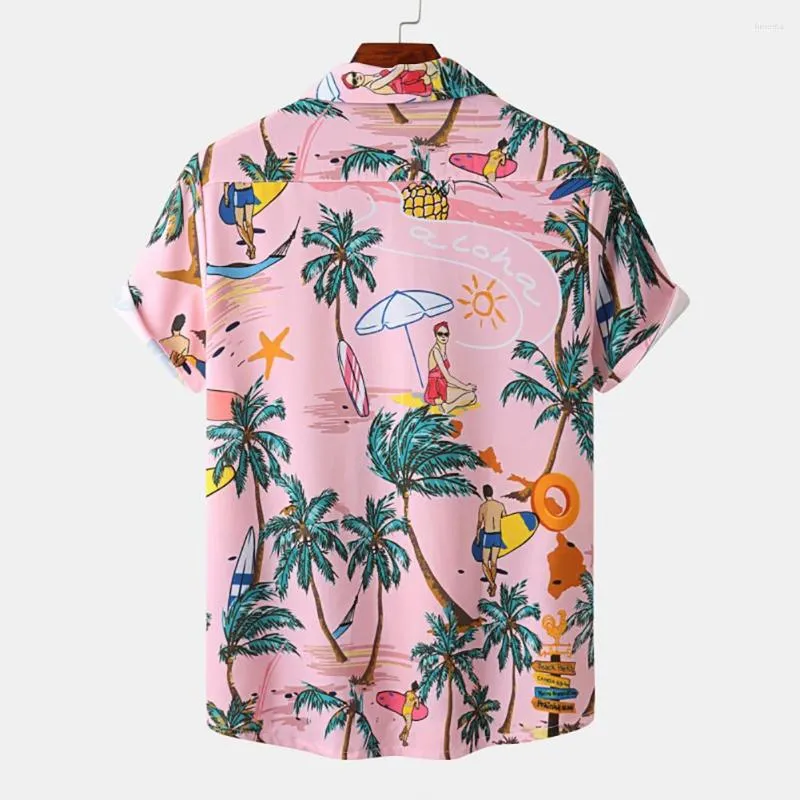 Herr t-skjortor chic strandskjorta anti-pilling lapel svett absorberande sommar kokosnöt träd tryckta hawaiian män mångsidig