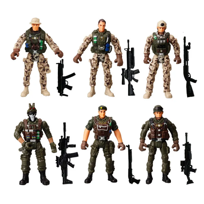 Militära figurer 6st. Action Figure Army Soldiers Toy With Weapon Movible Solider Playset Heroic Model for Boy Gifts 230810