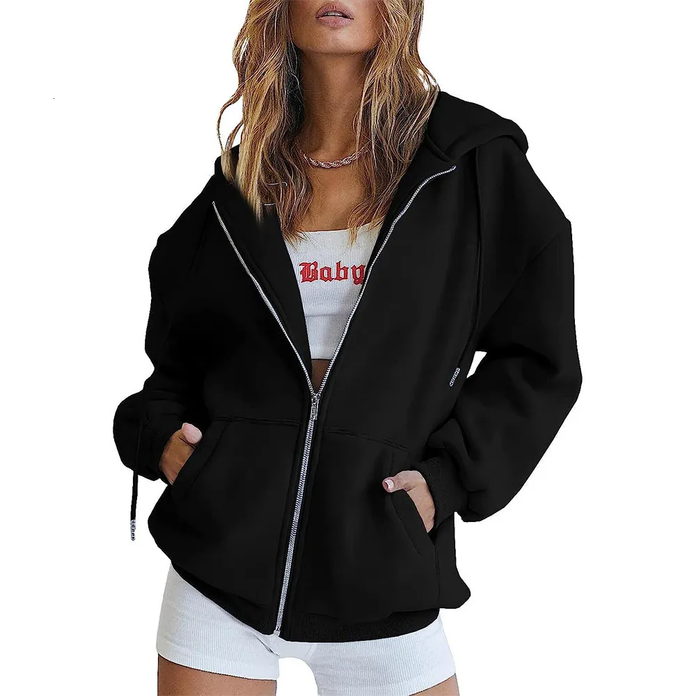 Womens black zip up sweatshirt sale