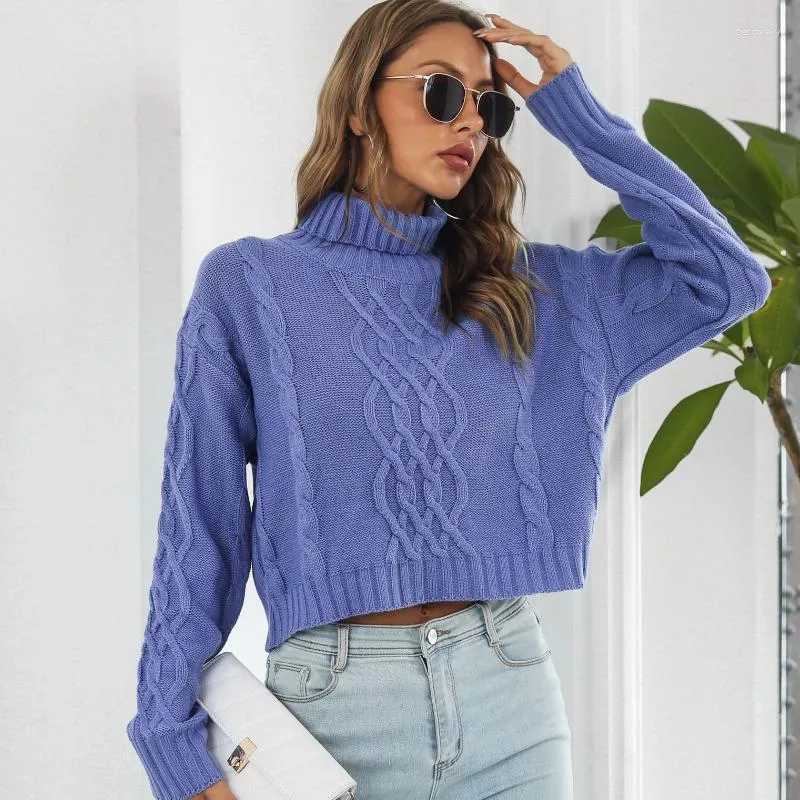 Women's Sweaters Solid 2023 Twist Turtleneck Short Sweater Women Loose Ladies Autumn Winter Tops Long Sleeve Knitted Soft Warm Pullover