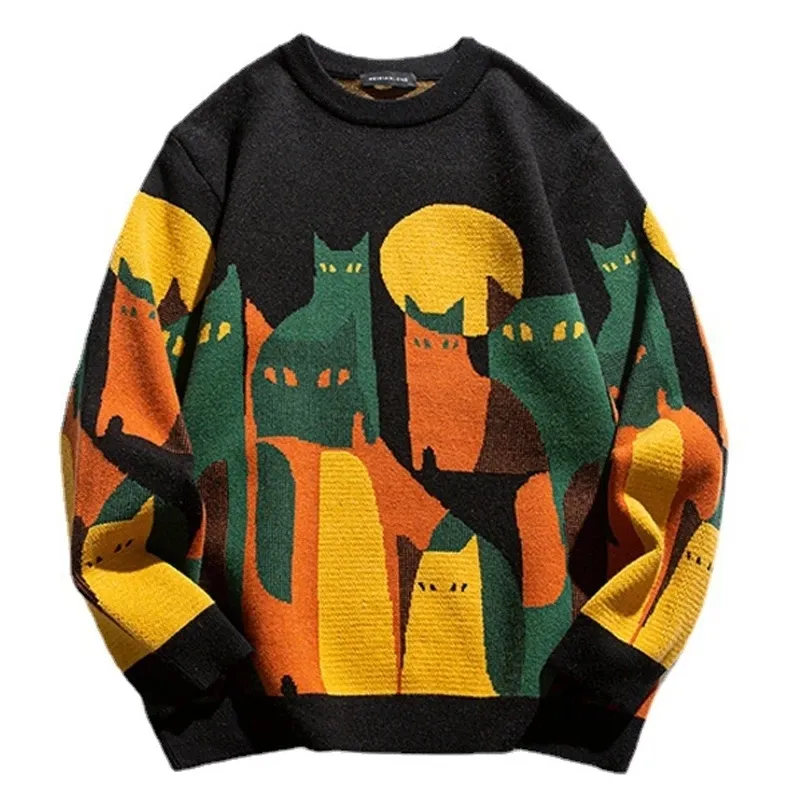 Cartoon Cat Print Knitted Sweater For Men And Women Vintage Streetwear,  Loose Fit, Autumn/Winter Casualwear From Yao04, $17.54 | DHgate.Com