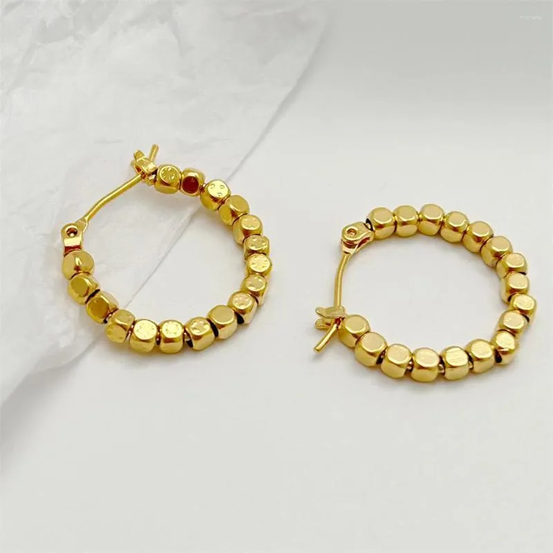 Hoop Earrings 24k Yellow Gold Color For Women Multi Beaded Round Circle Earring Cuff Brincos Pendientes Lady Jewelry Party Gifts