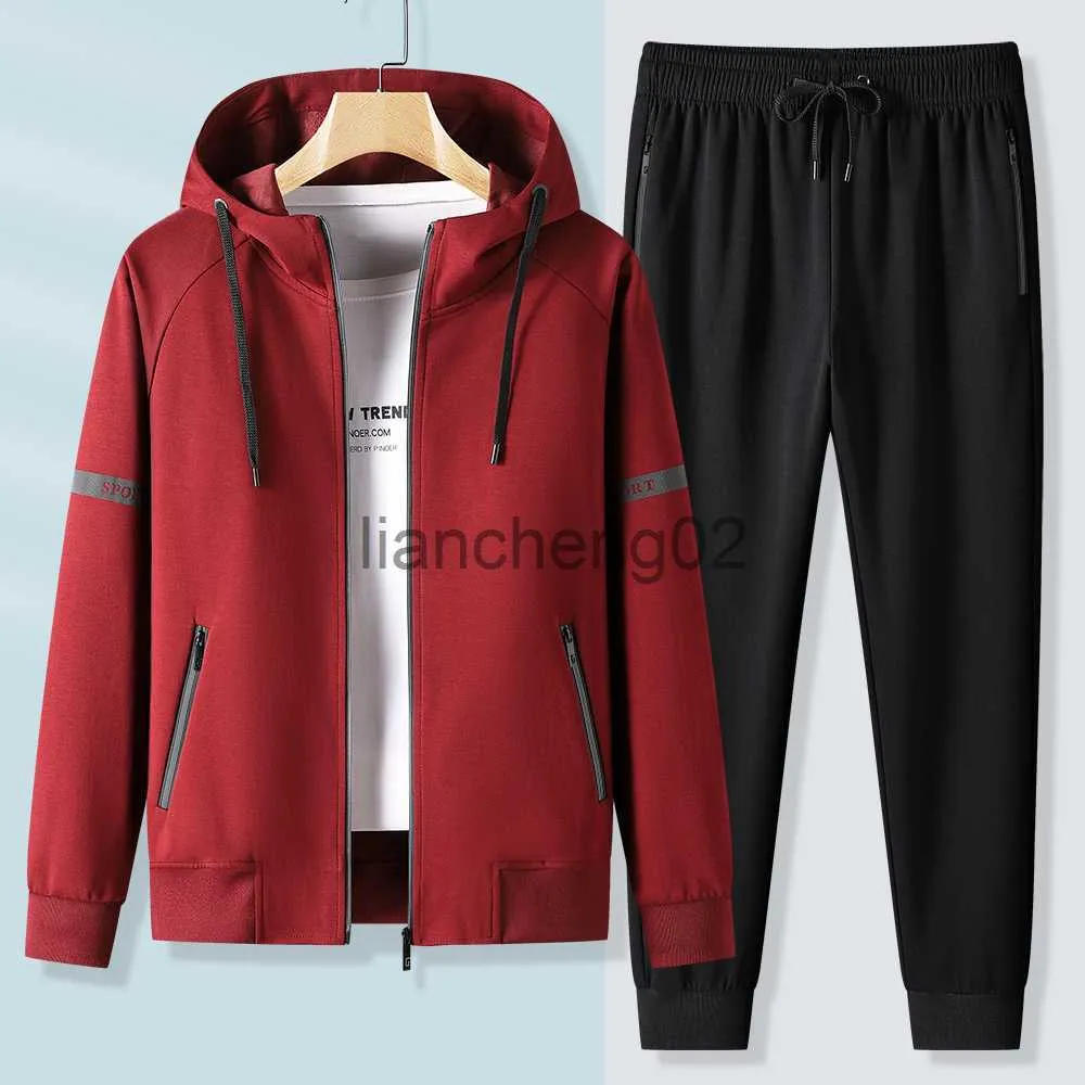 Parcours masculins Les hommes de sports de sports de sport sets à capuche à swets Zipper Outwear Sportswear + Sweatpants Sets Male Workout Sports Sports Sports Spring J230810