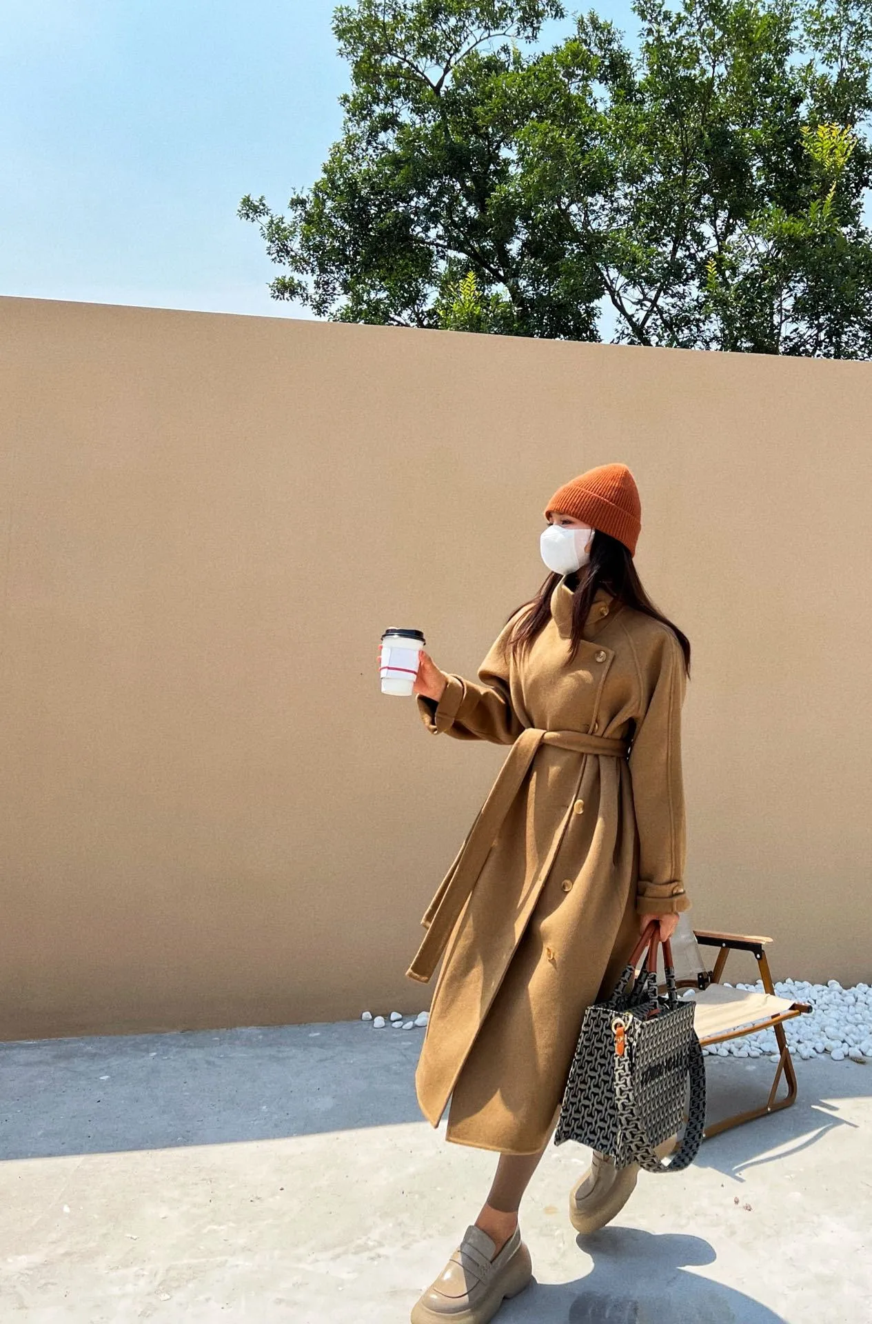 0C43M703 Womens Double Sided Cashmere Coat Medium Length Thick