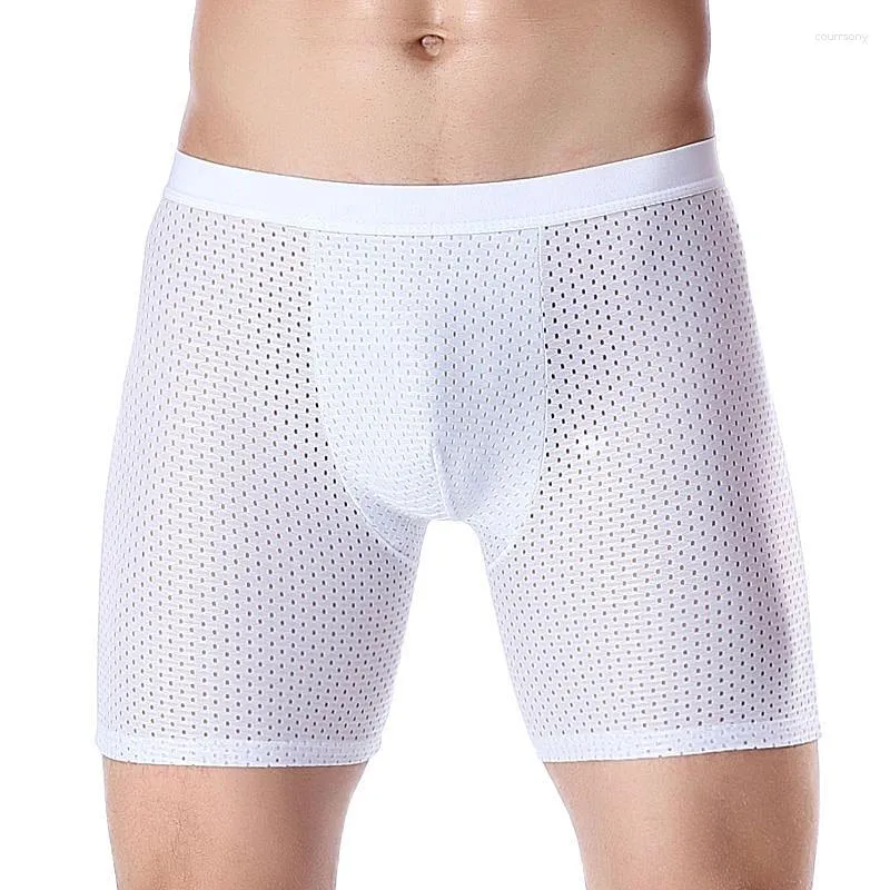 Mutande Boxer Slip Quick Dry Mesh Shorts Uomo Spandex Gamba lunga Running Man Boxer Bulge