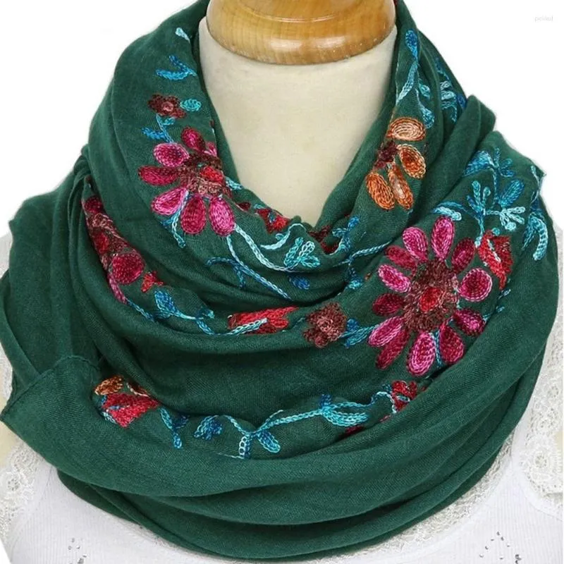 Scarves Ethnic Style Embroidered Floral Shawl Scarf Bandana Print Cotton Linen Wraps Soft Foulard Muslim Hijab Cap