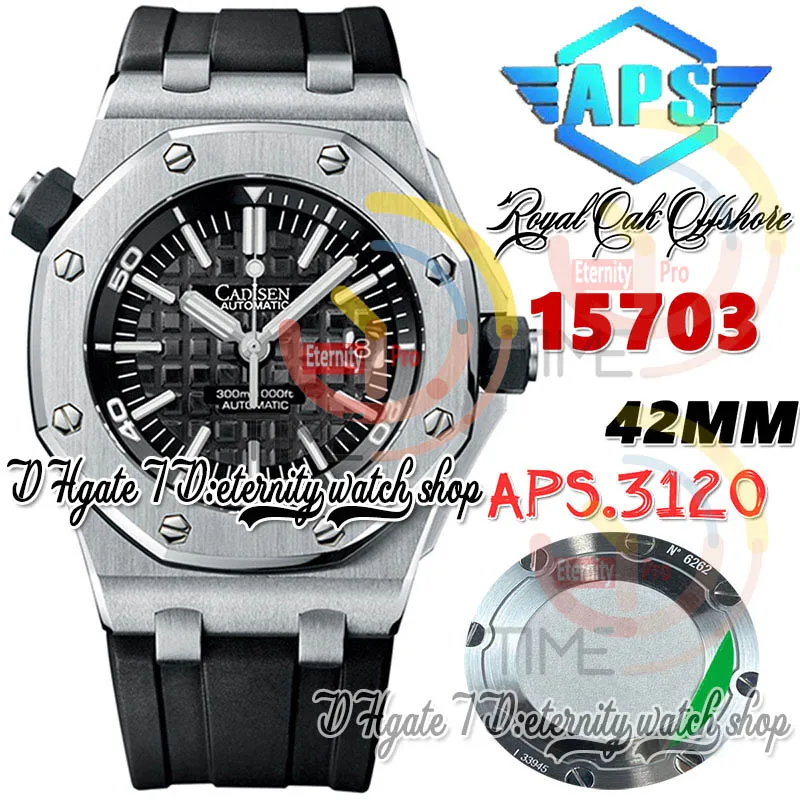 APSF V2 APS15703 CAL.3120 A3120 Automatyczne męskie zegarek 42 mm Black Grande Tapisserie Sapphire Sapphire Sapphire Case Guma Super Wersja Eternity Watches