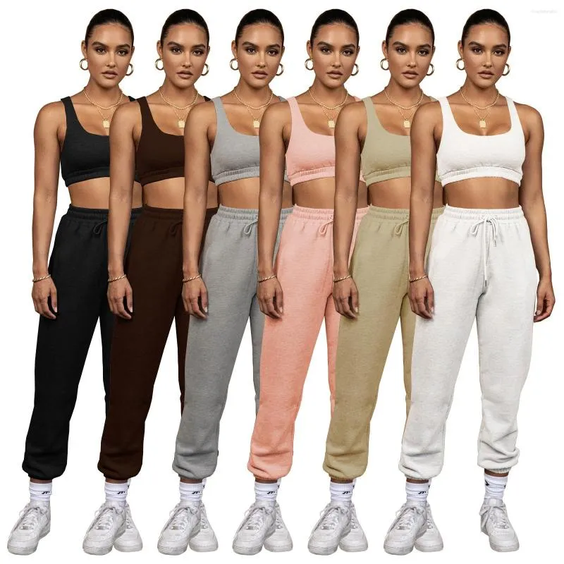 Women's Two Piece Pants European And American Solid Color Double Vest Trousers Sports Suit Recommendation In Europe America