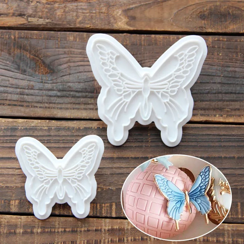 Baking Moulds 2Pcs Butterflycookie Cutters Biscuit Mold Cake Fondant Sugarcraft Butterfly Shape Cookie Stamp for Decorating Pastry Slicer 230809