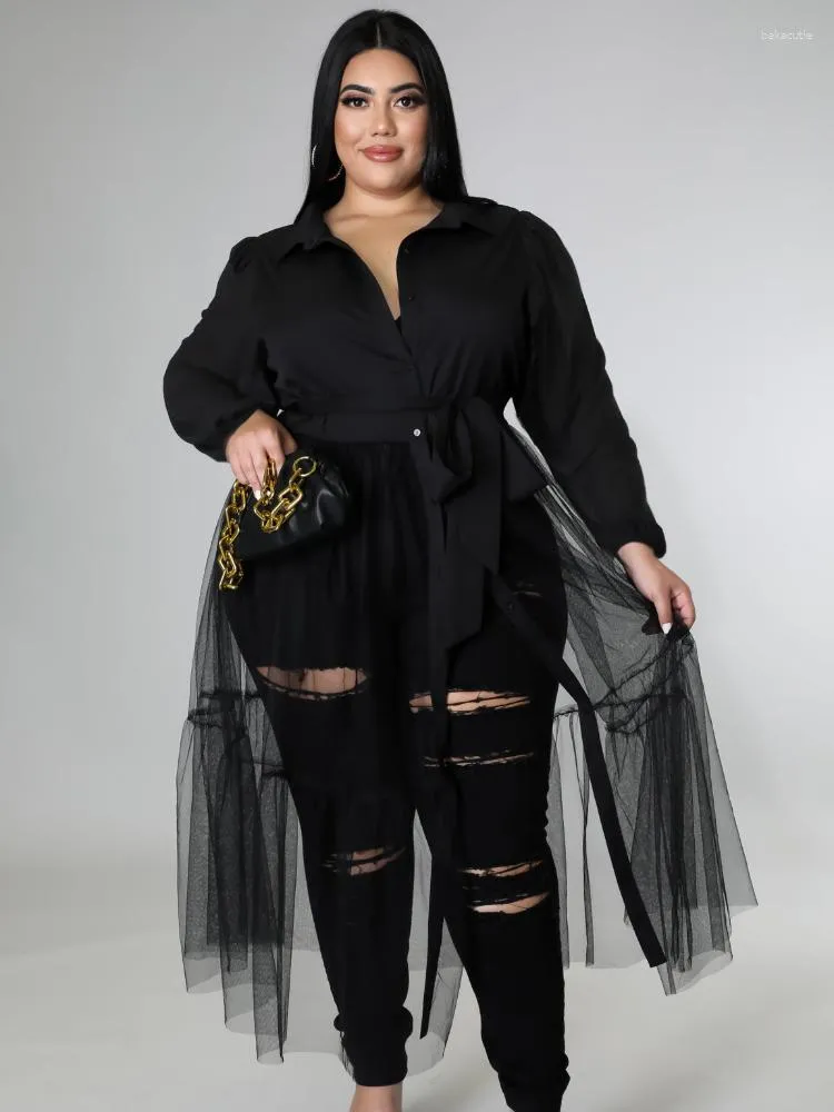 Sukienki plus size prosta moda dla kobiet gazy patchwork koronki w połowie wieczornego wieczornego klubu sexy klub samidos letni strój 2023