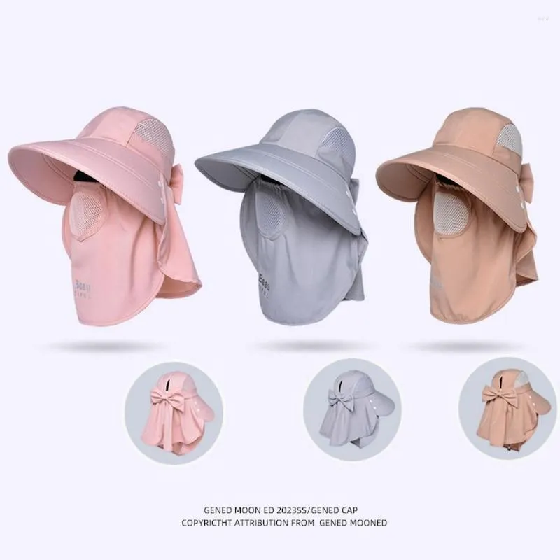 Berets Summer Man And Woman Sun Hats With Protective Mask Nylons Large Brim Breathable Protection For The Head Detachable Outing Cap