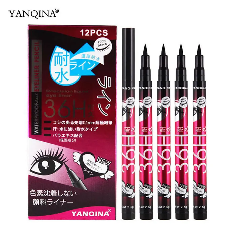 Eye ShadowLiner Combinaison 12 Pcsbox Stylo Eyeliner Imperméable Yeux Maquillage Noir Liquide Liner Crayon Maquillage Cosmétiques Fastdry Eyeliners Bâton Outil 230809