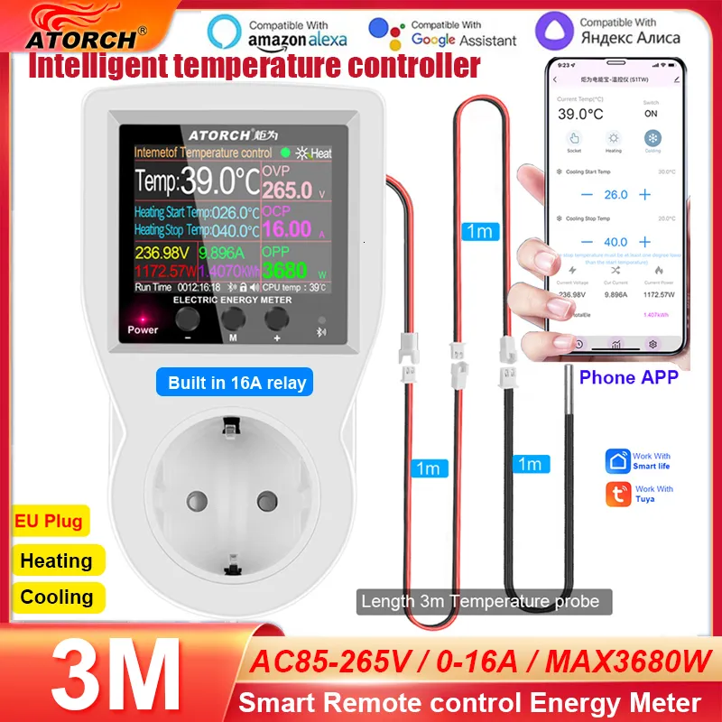 Temperaturinstrument 16A TUYA WIFI Digital termostatuttag Inkubator AC220V Temperaturkontroll med timeromkopplingskylningsvärme NTC -sensor 230809