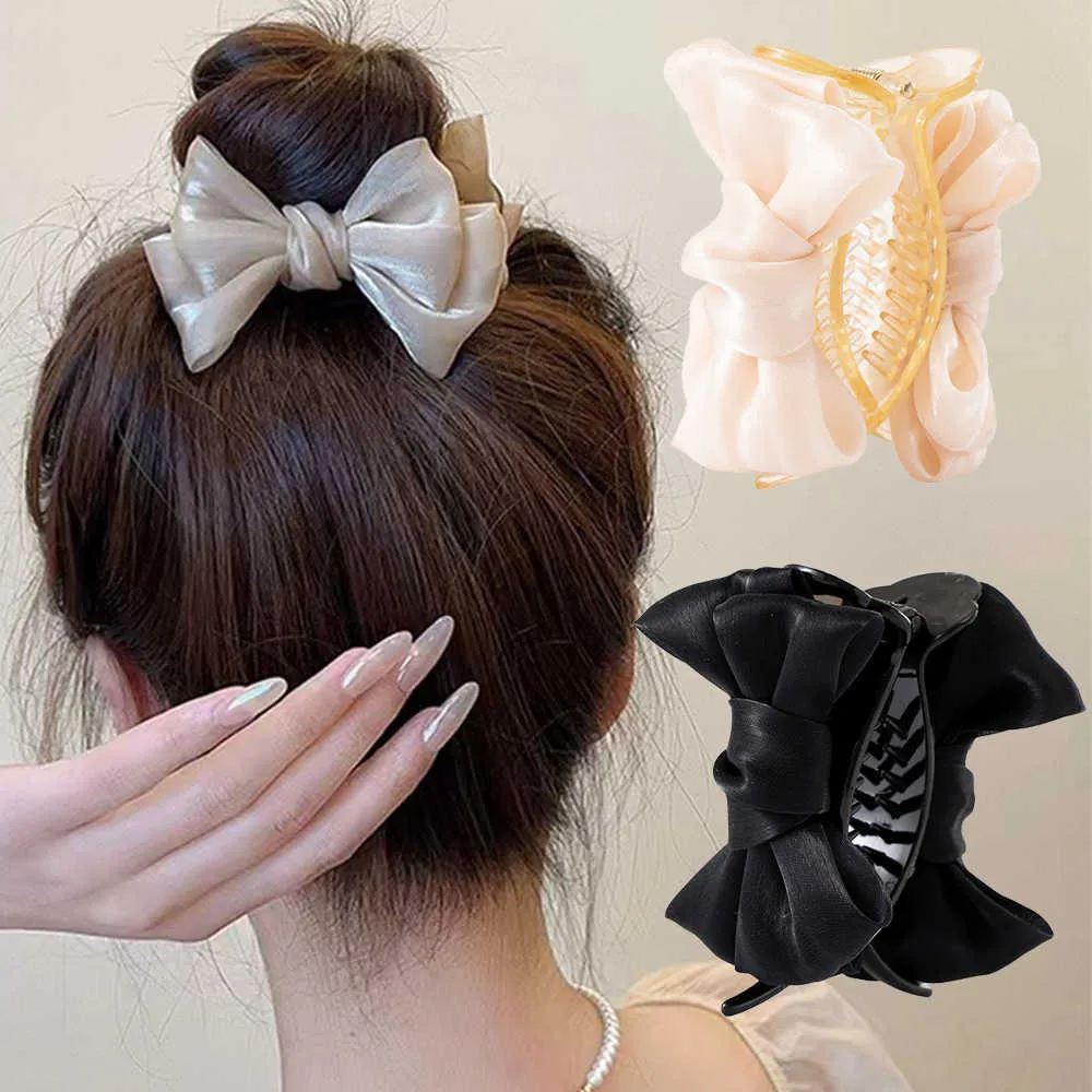 Korea Bowknot Hair Claw Satin Bow Hair Clips Barrettes Sweet Ponytail Vintage kraba do włosów narzędzia Stylowe