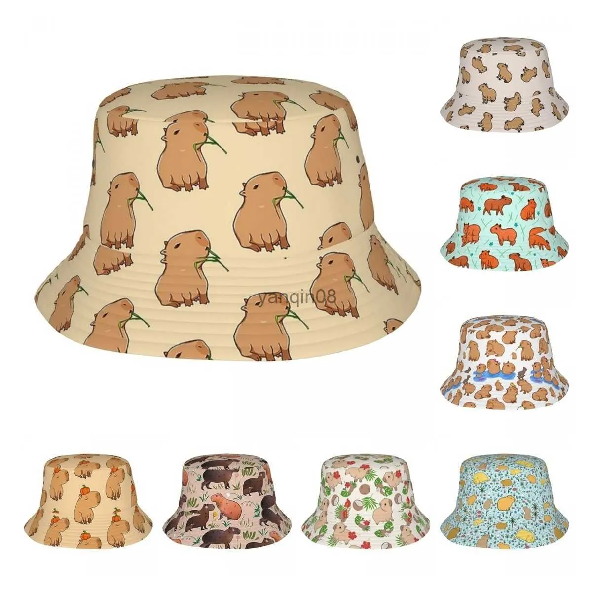 Wide Brim Hats Bucket Hats Unisex Bucket Hat Capybara Leaf Eat Your Greens Getaway Headwear Foldable Outdoor Fishing Caps Animal Boonie Hat Birthday Gifts HKD230810