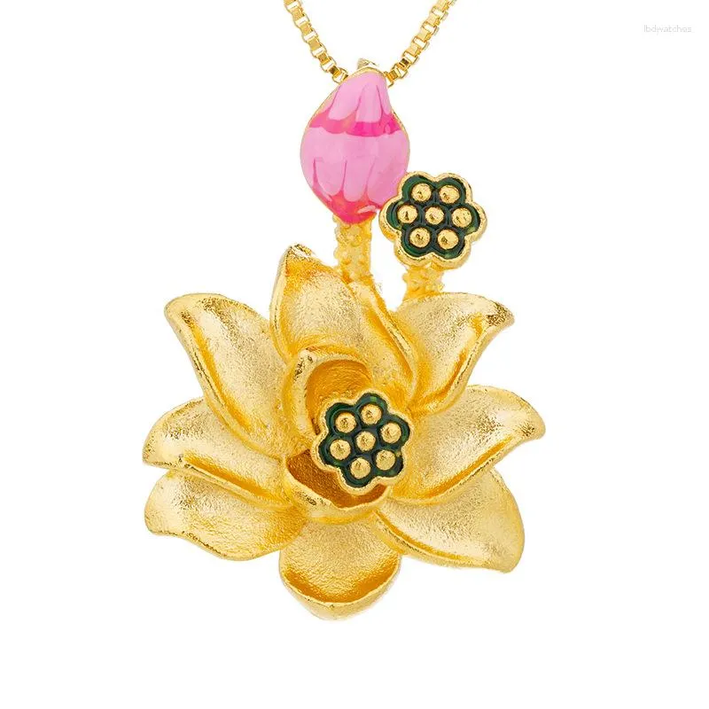 Pendant Necklaces Pure Copper Flower Lotus Necklace For Women Geometric Ruyi & Statement Collar Women's Fine Jewelry