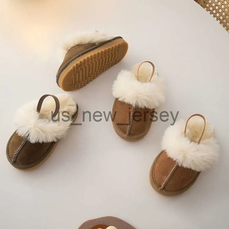 Slippers New Arrival Kids Slipper Classic Waterproof Leather Home Shoes Boys Winter Shoes For Girls Slip-on Flat Shoes Snow Boots J230810