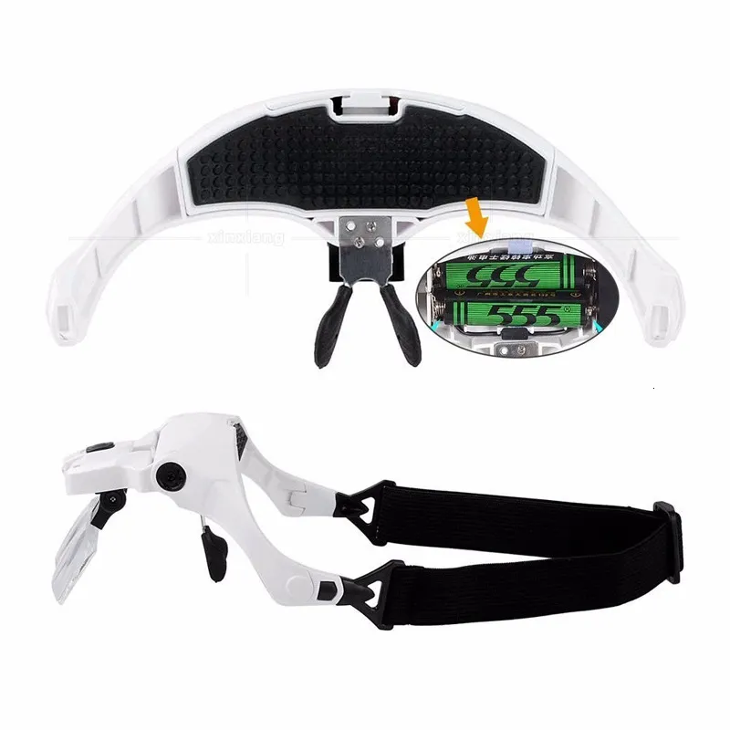 Vergrootglas met USB-opladen, vergrootglas met licht, verstelbare handen vrij, headset Magnifier met 2 headsets, led-hoofdband, verwisselbare reparatiebril, 5 lenzen