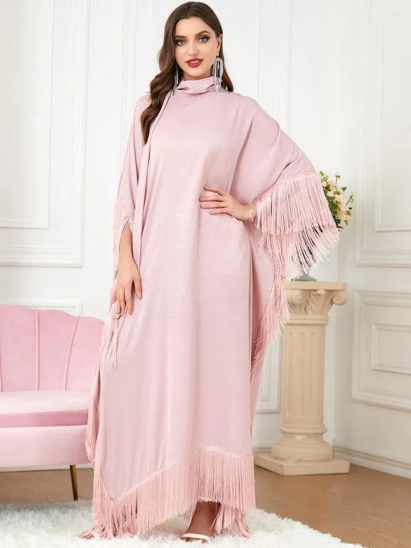 Etnik Giyim Saçak Arap Elbise Partisi Akşam Kaftan Ramazan Eid Müslüman Kadın Abaya İslami Dubai Fas Kaftan Jalabiya elbisesi