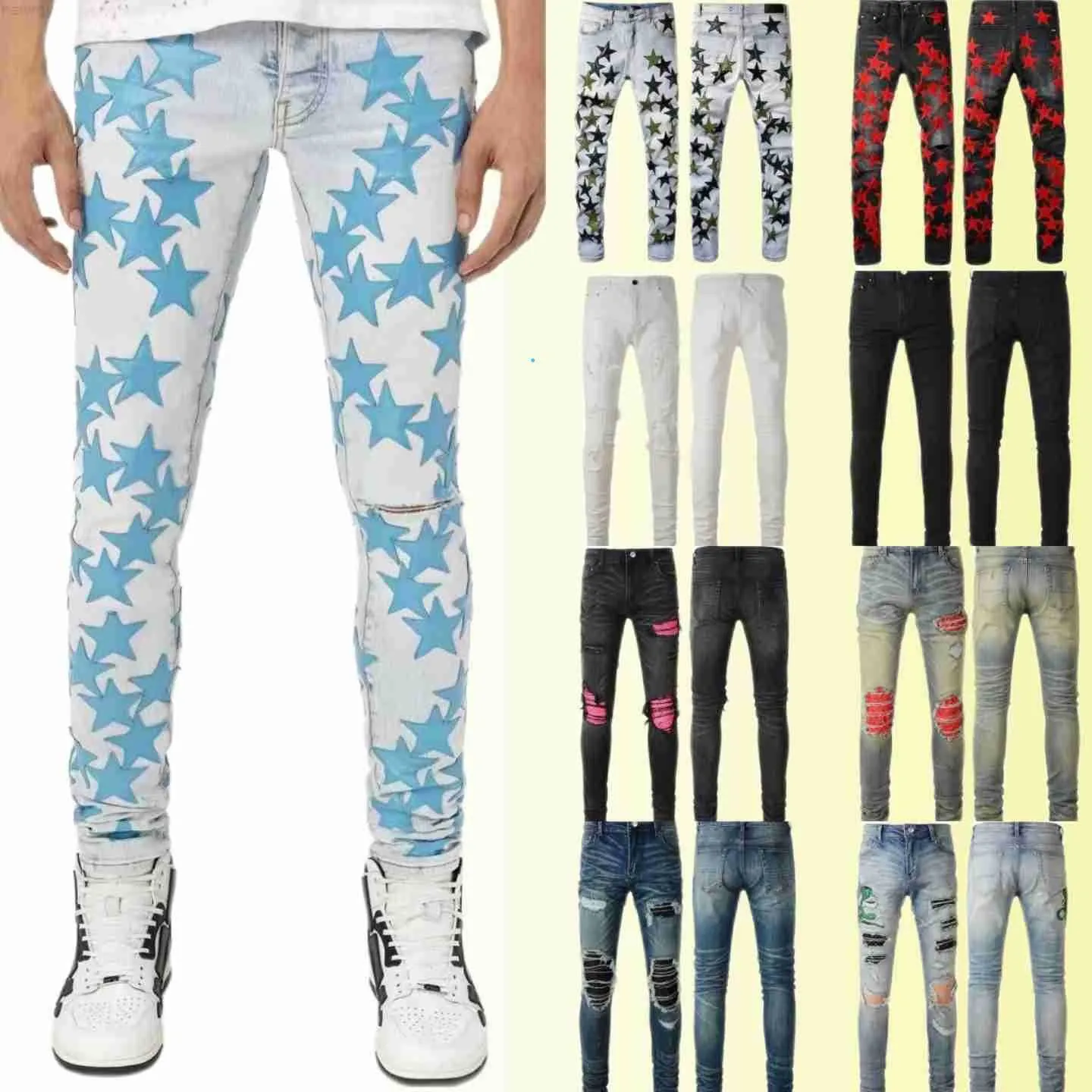 jeans Am designer jeans mens skinny jeans desig 22 couleurs pantalon Long hippop Autocollant Broderie Slim Denim Straight streetwear Pantalon skinny en gros 30-40 000