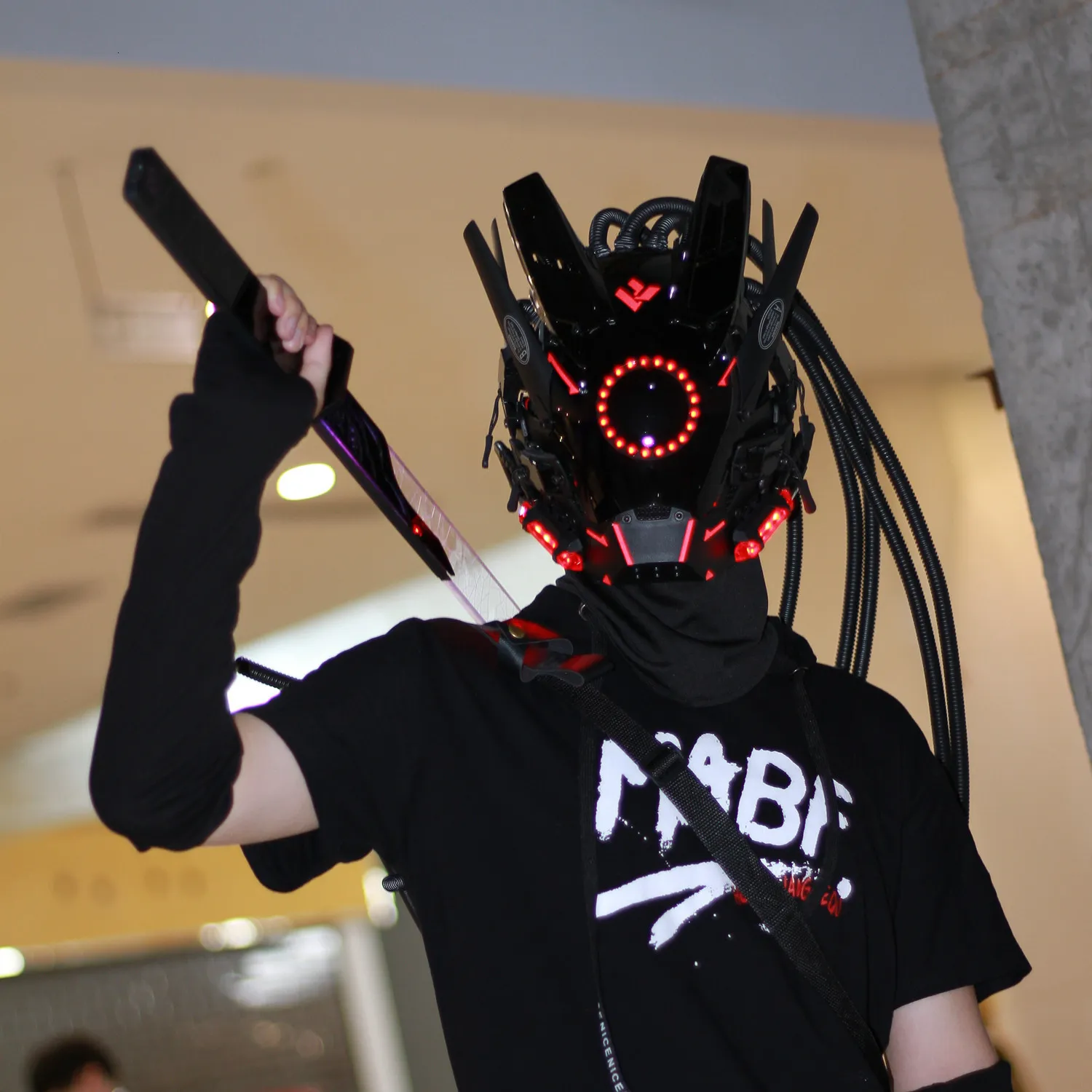 thumbnail image 2 of Unisex Black Cyberpunk Helmet Mask With LED Lights - Perfect For Halloween Costumes & Cosplay Events 2 of 4