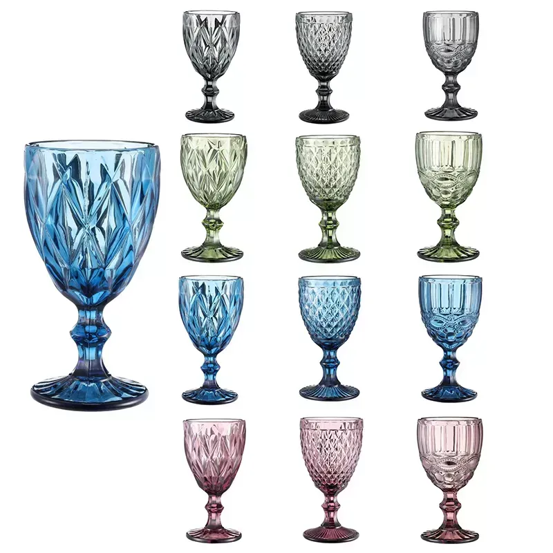 Vintage Wine Cocktail Glass Cups Golden Edge Multi -gekleurd Glaswerk Wedding Party Groen Blauw Purple Pink Gobets 10oz FY5509