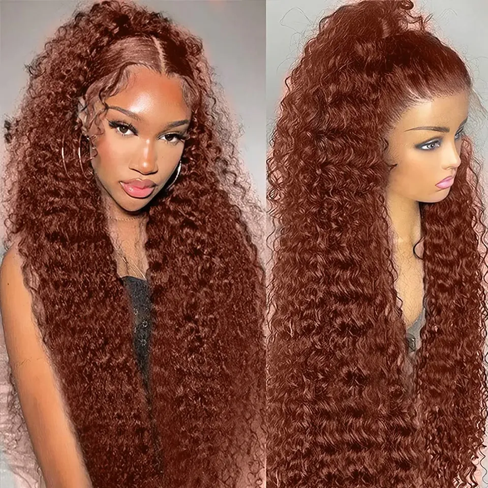 13x4 Reddisha Brown Deep Wave Frontal Wig 360 Full HD кружевные парики с передними человеческими волосами для женщин глубоко вьющиеся человеческие волосы парик