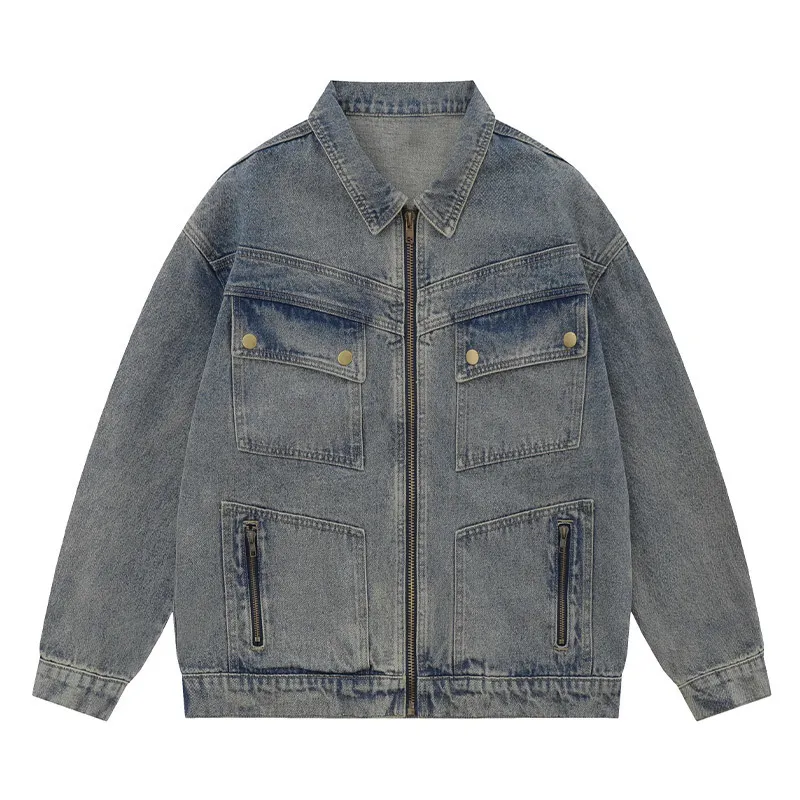 High Sense Mens Denim New Look Jackets With Lapel Zipper