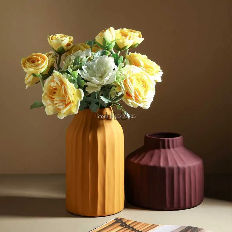 Nordic Ins Morandi Vase Creative Decoratie Woonkamer TV KABEL MODEL ROOM Eettafel Bloemarrangement Gedroogde flowe HKD230823