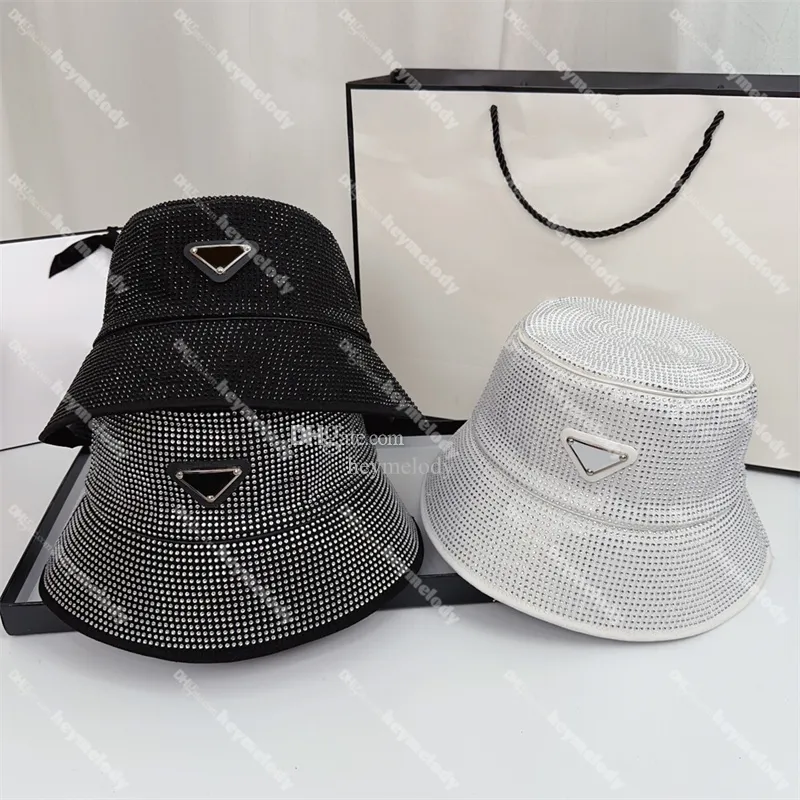 Diamond Designer Fisherman Hats Crystal Wide Brim Hats Triangle Icon Sports Cap Bucket Hat For Men Women