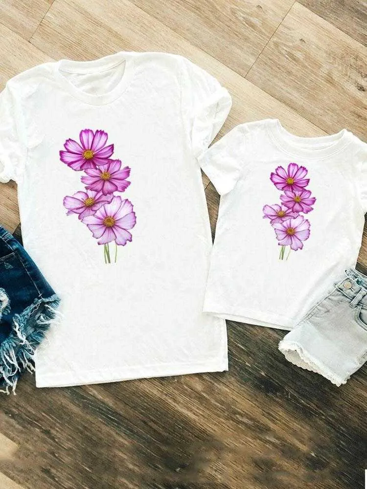 Dopasowanie rodziny kobiety Dziewczyny chłopcy rodzinne Dopasowanie strojów Dziecko Dziecko Summer Floral Nowa akwarela mama mama tshirt koszulka koszulka ubrania ubrania ubrania