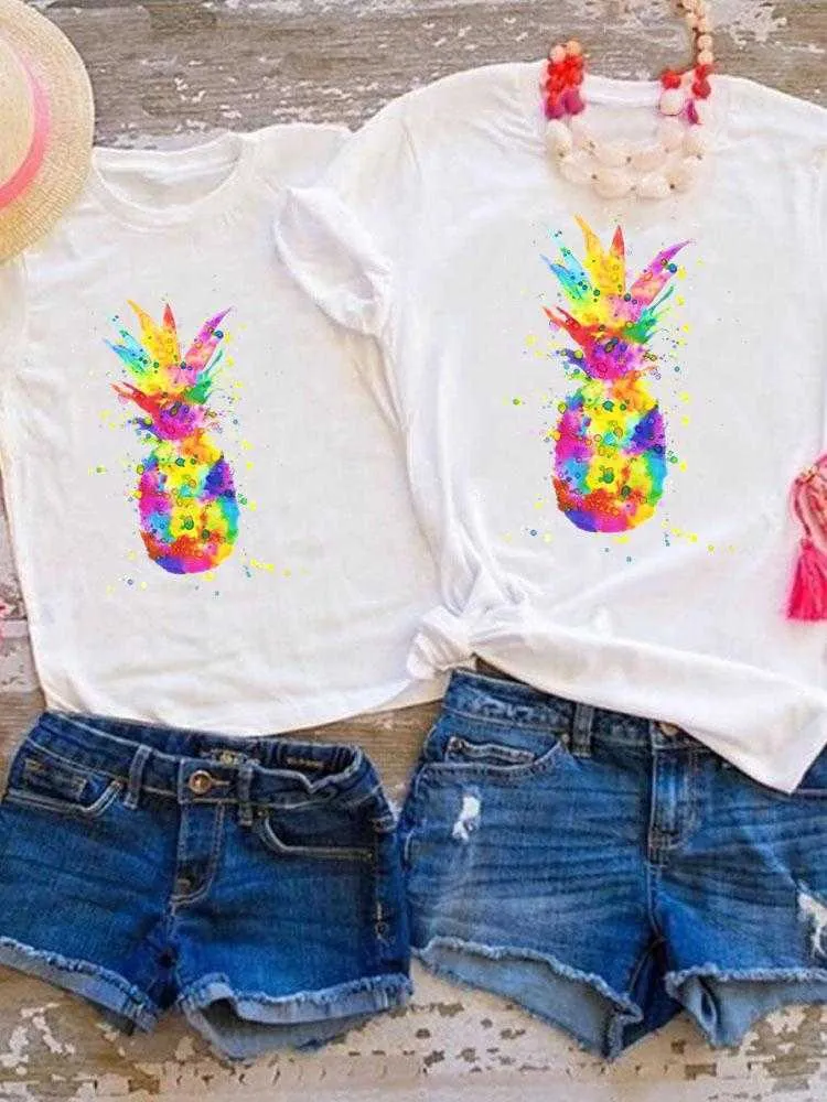 Family Matching Outfits Watercolor Pineapple Tee Family Matching Outfits Graphic T-shirt Women Girls Boys Kid Child Summer Mom Mama Clothes Clothing