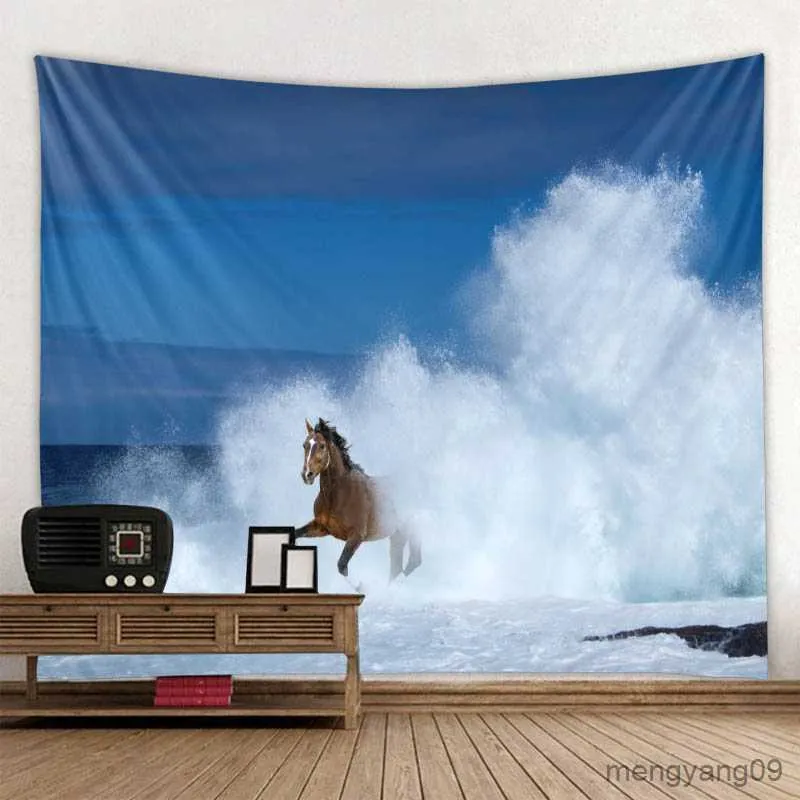 Tapestries Horse 3D utskrift Big Tapestry Wall Hanging Polyester Tyg Hemdekoration Mandala Bohemian Hippie Room Wall Decoration R230810