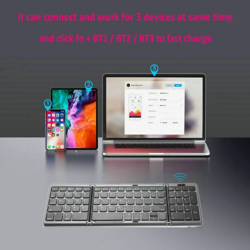 Folding Bluetooth Wireless Keyboard Foldable Numeric Keypad Number Pad ...