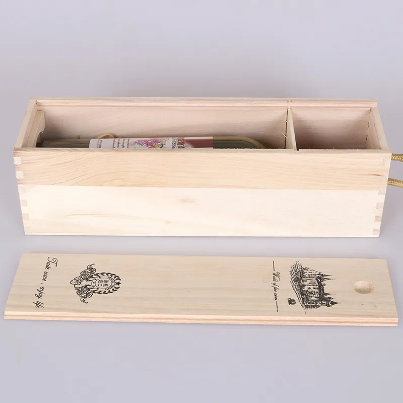 Empty Wood wine gift box 500ml 750ml single red wine bottle package wooden boxes gifts for Christmas Party 10x10x30cm