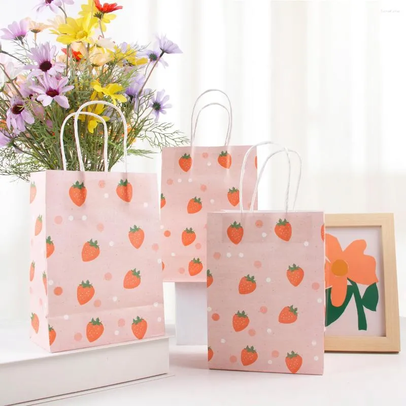 Emballage cadeau 6 pièces fraise sacs motif papier faveurs sac d'emballage pour enfants fête d'anniversaire bébé douche emballage fournitures