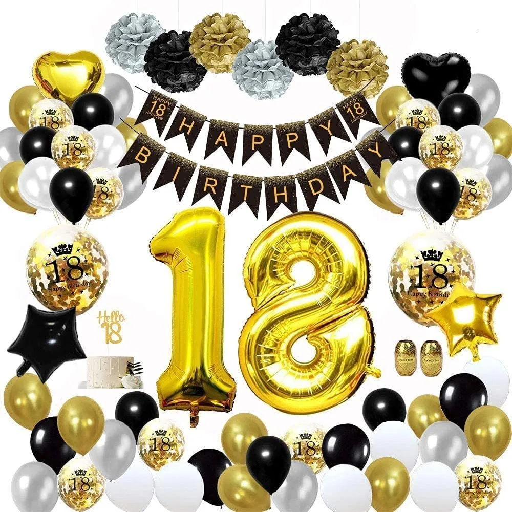 Deco Anniversaire 18 Ans Homme, 18 ans Décoration de Fête Anniversaire Or  Noir Garçons, Ballon Confetti 18 Ans Affiche Toile de Fond Bannière  Anniversaire Fournitures Fête 18e Anniversaire : : Cuisine et  Maison