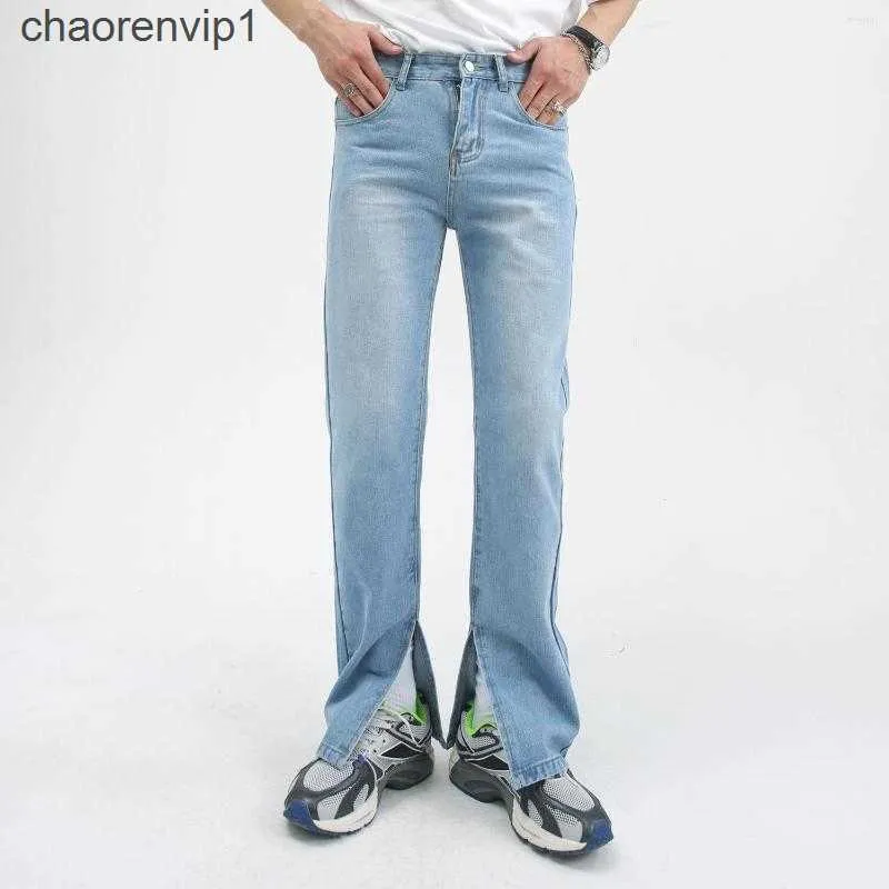 Mäns jeans för män koreanska streetwear mode hem split design rak casual denim byxor manliga vintage jean byxor