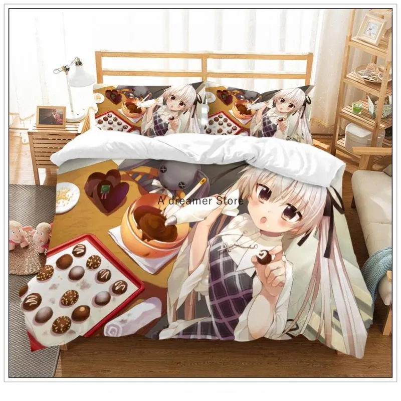 Set di biancheria da letto Sexy Lovely Girls Set Copripiumino Kasugano Sora Stampa 3D Cartone animato Anime Linea di letto per bambini Teen (Senza lenzuola)