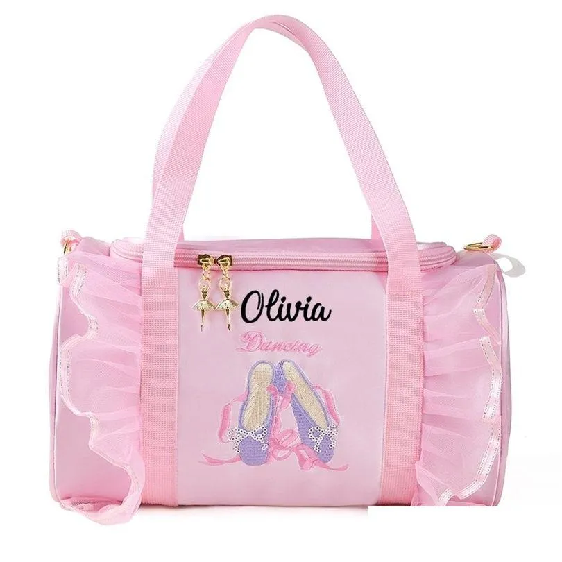 Backpacks Personalized Kids Dance Bag For Girls Ballerina Pink Lace Duffel Ballet Class Crossbody Name Embroidery Handbag Drop Deliver Dhm0I