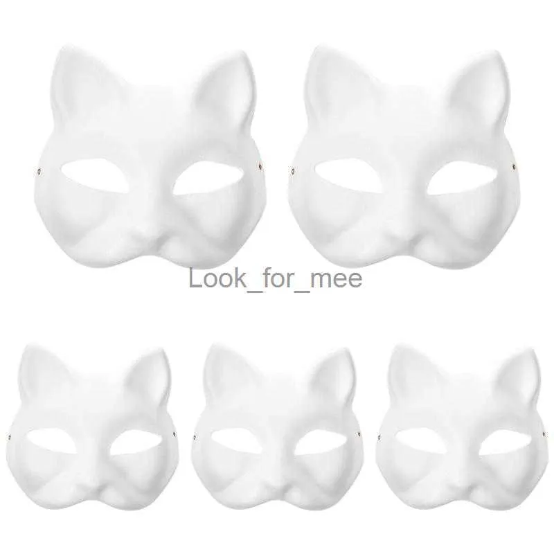 5pcs Unpainted Masquerade Masks Blank Paper Masks Halloween Cat Masks Party Cosplay Accessories HKD230810