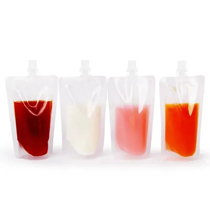 100ml-500ml Stand up Plastic Drink Packaging Bag Spout Pouch for Beverage Juice Milk Wedding Party Drinking Pouches with Nozzle