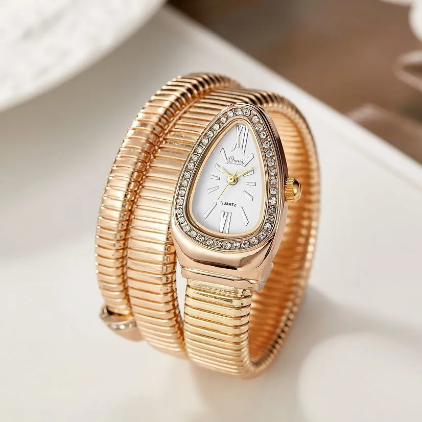 Otros relojes de marca de lujo para mujer, reloj de pulsera de cuarzo de serpiente para mujer, reloj de pulsera de diamantes dorados, reloj de pulsera de moda para mujer, reloj de mujer 230809